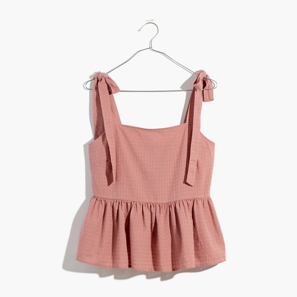 Madewell Rosalie Tie-Strap Top in Textured Gingham Faded Mauve - Picture 5 of 13